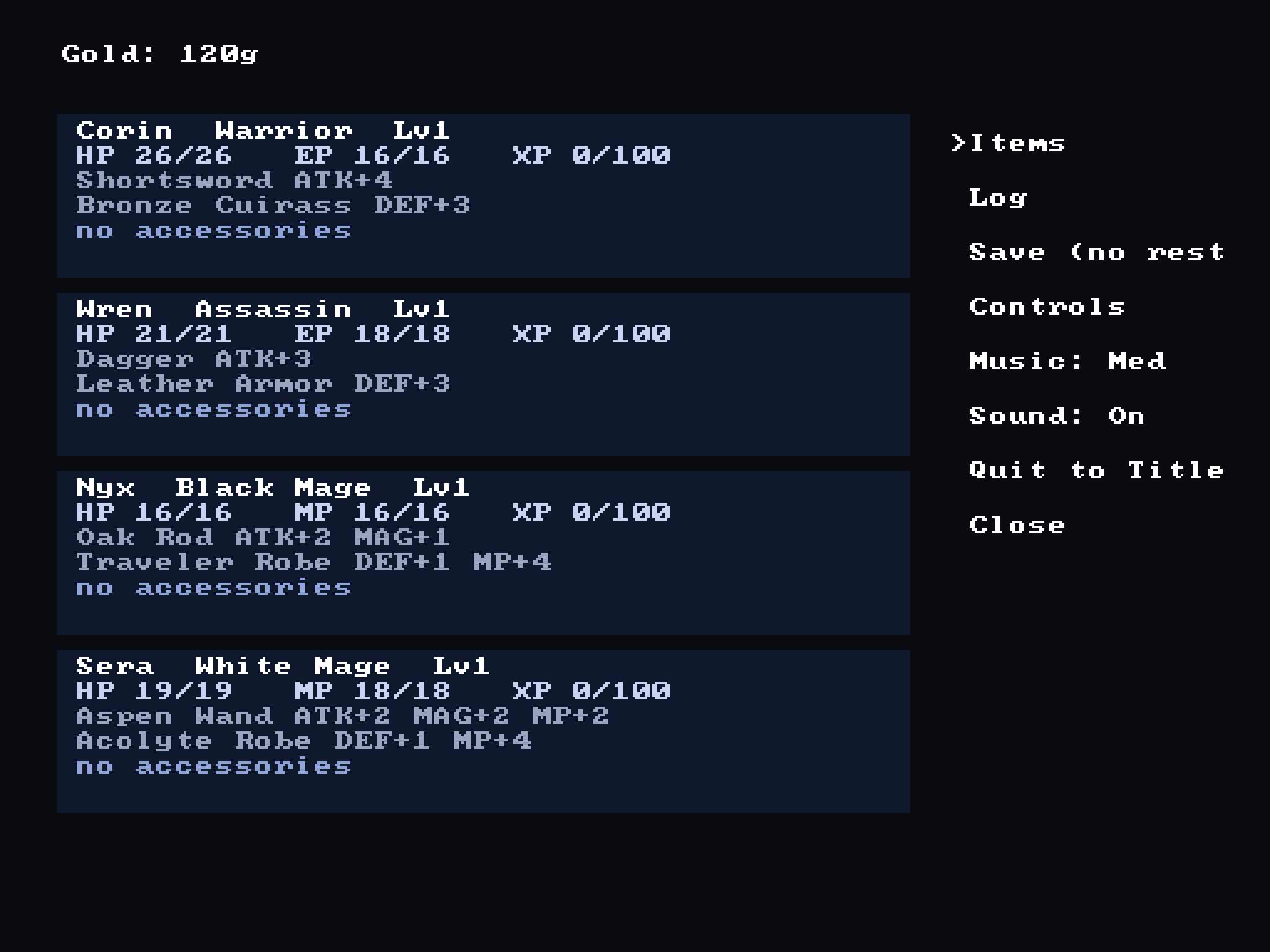 Party status menu